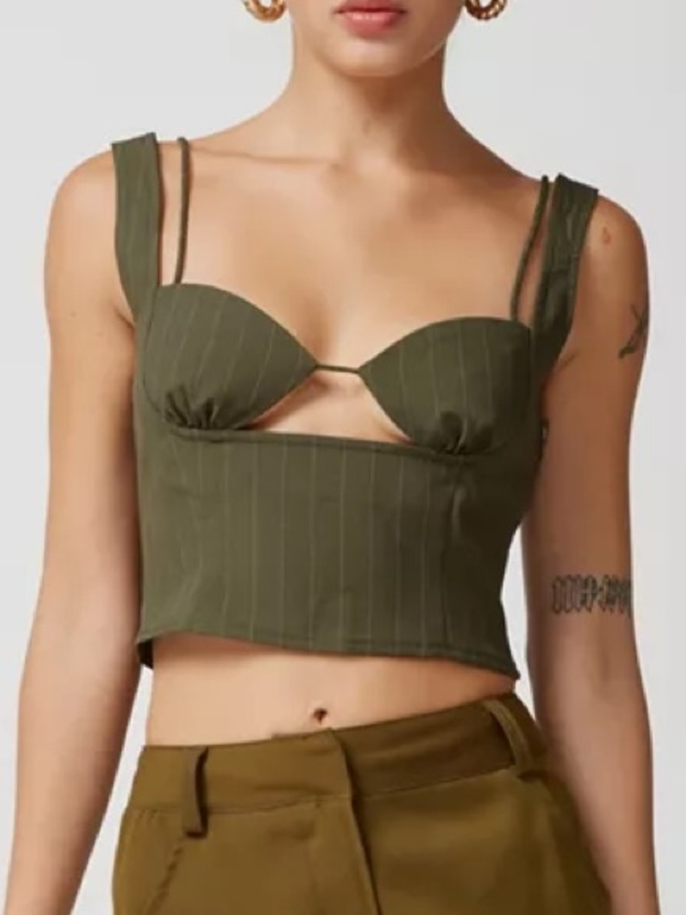 Olive Green Pinstripe Bustier Top - Picture 8 of 8